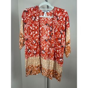 Michael Stars Multi Color Paisley Open Front Kimono Sheer Womens M/L Casual Boho